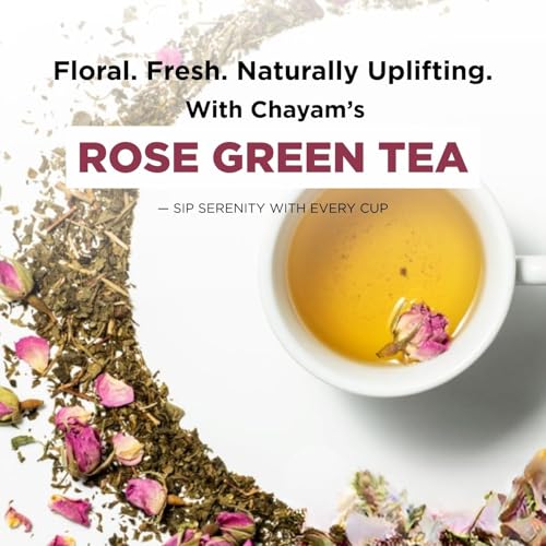 Image of CHAYAM Rose Green Tea | 50g Loose Rose Tea with 100% Natural Rose Petals & Flavour | Floral Detox & Antioxidant Wellness Tea | Refreshing & Aromatic | Low Caffeine | Premium Gift Tin