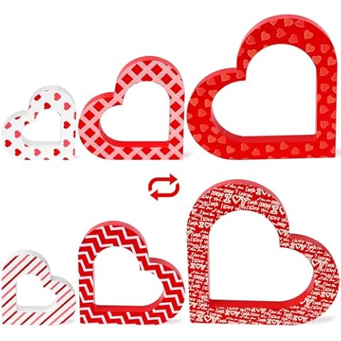 3 Pcs Valentine’s Day Heart Wooden Table Decoration Valentines Tiered Tray Sign Love Heart Table Centerpieces Wooden Block Cover