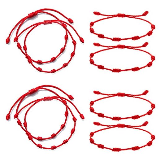 YMIFEEY 4 Pares Pulsera Roja 7 Nudos Ajustable Pulsera Hilo Rojo de la Suerte Unisex Hilo Rojo Pulsera Parejas Pulsera Amistad Pulsera Siete Nudos Roja para Mujer Hombre Regalo de San Valentín