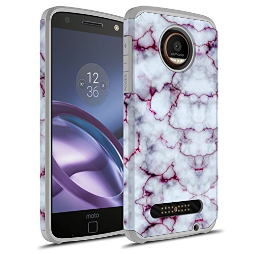 Moto Z2 Force Case, Moto Z Force (2nd Gen.) Case, Rosebono Hybrid Dual Layer Shockproof Hard Cover Graphic Fashion Cute Colorful Silicone Skin Case for Moto Z2 Force - Pluple Marble