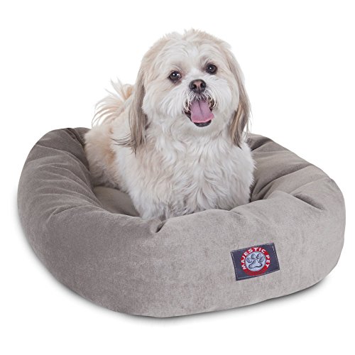 Image of Majestic Pet 32 Inch Micro Velvet Calming Dog Bed Washable - Cozy Soft Round Dog Bed with Spine for Head Support - Fluffy Donut Dog Bed 32x23x7 (inch) - Round Pet Bed Medium - Azure