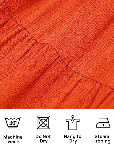 Zesica Women's 2023 Boho Summer Square Neck Puff Sleeve Off Shoulder Smocked Tiered Casual A Line Short Mini Dress,Orange,Medium #TOP3