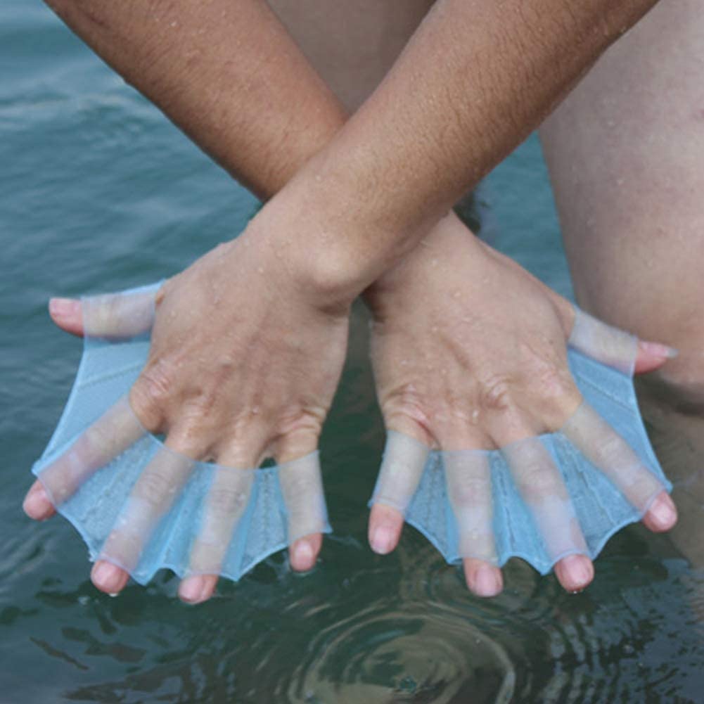 Aletas de natación de Mano 1 par de Guantes acuáticos Aletas de natación con Palma Guantes palmeados para Dedo Paleta para Nadar Buceo(S)