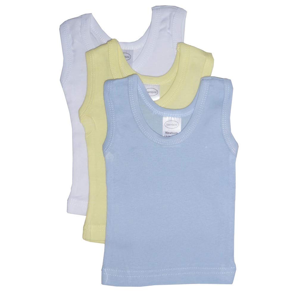 bambini Baby Boys' 3-Pack Sleeveless T-Shirts - White/Light Blue, 12-18