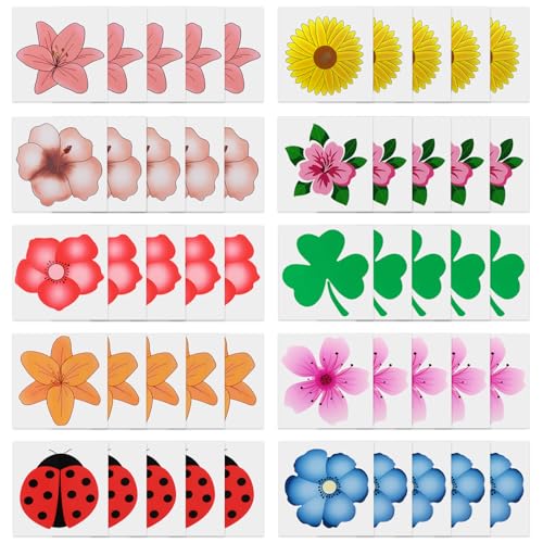WD&CD 50 PCS Window Fly Traps, Sunflower Style Window Fly Stickers, Floral Pattern Design Insect Flies Wasp Pest Killer for Indoor Houseflies Gnat, C 5 Colors