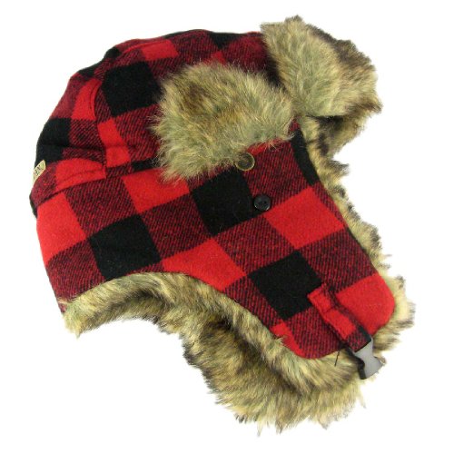Dakota Dan Trooper Ear Flap Cap w/Faux Fur Lining Hat (Red Buffalo Plaid/Brown)