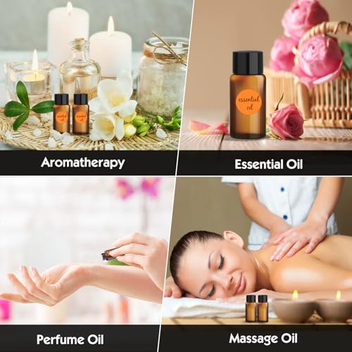 Amentalove 20 Stück 10ml Braune Leere Glasflaschen, Fläschchen für Ätherische Öle, Mini Glasflasche mit Pipette Spritze Aufkleber, Mini Fläschchen für Ätherisches Öl Spa Massage Aromatherapie