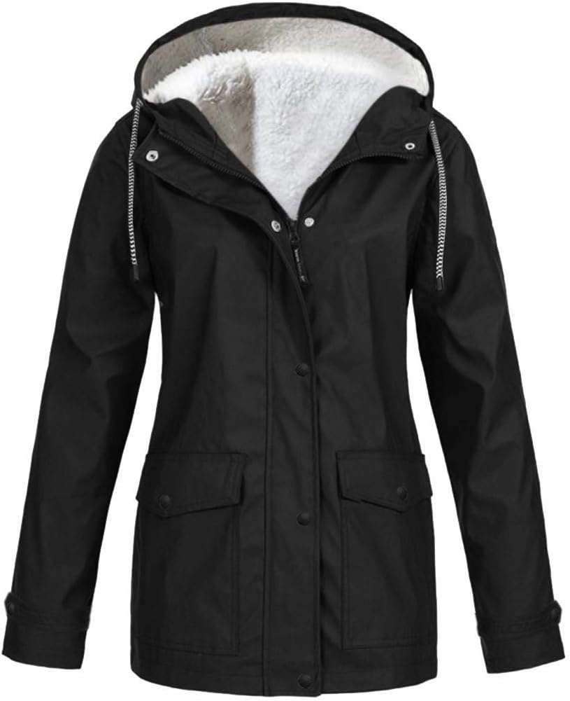 Womens Coat, SHOBDW Winter Women Autumn Casual Daily Coats Female Solid Rain Thickening Jacket Outdoor Plus Size Waterproof Hooded Raincoat Windproof Multi Color Outerwear