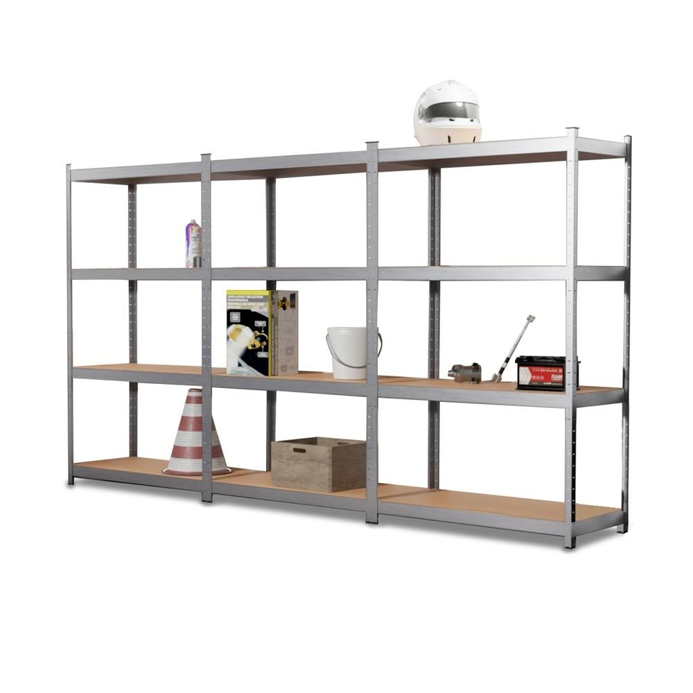 Triple Estanterías de almacenamiento Cargas Pesadas - 210 x 150 cm - 960 kg - Estanterías de garaje modulables, 4 Niveles, 12 Estantes
