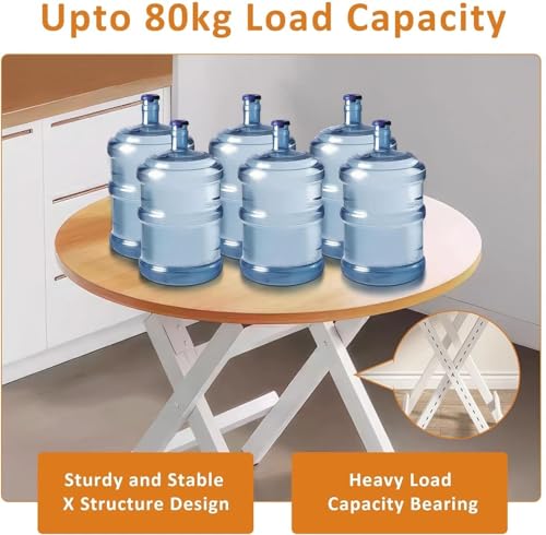 Image of Multi-Purpose Portable Foldable Wooden Table Desk with Durable Powder Coated Finish - Perfect for Home, Dining, Study, Coffee Table,Compact Spaces Pre-Assembled (L*81,B*80,H*75) cm.