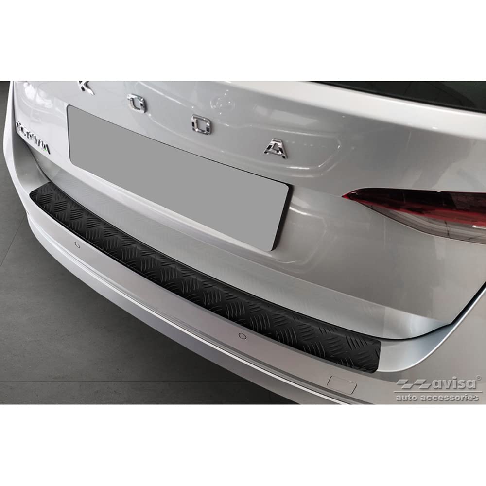 Avisa Protector del Parachoques Aluminio Negro Mate Compatible con Skoda Octavia IV Kombi 2020- (Incl. RS, excl. Scout) 'Riffled Plate'