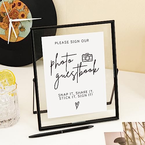 Image of Calculs 5-Pack Photo Guest Book Sign, 8x10 Black Floating Picture Frame | Double glass metal frame, fits 6x8 insert, photo guest book station, reusable tabletop frame for signs and photos