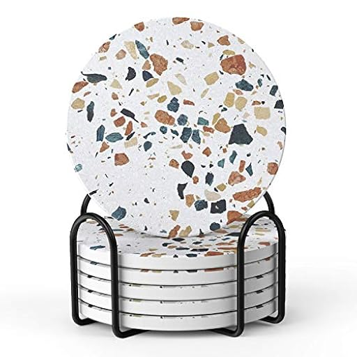 Posavasos Set de 6, Posavasos Absorbentes con Soporte, Evita que los Muebles se Rayen y Ensucien, Regalo de Inauguración de la Casa, 4 Pulgadas, Grava Bicolor | Ya disponible en tu tienda friki favorita! En mundofriki.es!