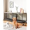 Dog Crate Furniture, 32.5″ Double-Doors Dog Kennel Indoor with Removable Tray and Wheels, Wooden Dog Crates for Medium Dogs, Dog Kennel Furniture, Decorative Dog Cage End Table, Rustic Grey