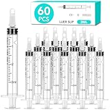 60 PCS 3ml Syringe with Cap for Liquid, Oral Syringe without Needle for Medicine Dropper, Colostrum Collect, Feeding Pets, Liquid Measuring, Individually Sealed, Luer Slip