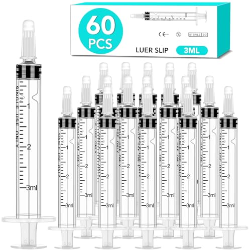 Image of 60 PCS 3ml Syringes with Cap for Liquid, Oral Syringe without Needle for Medicine Dropper, Colostrum Collect, Feeding Pets, Liquid Measuring, Individually Sealed, Luer Slip