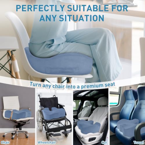 Image of BlissTrends Extra Thick Seat Cushion for Office Chair & Car Seat,LightBlue | Tailbone & Sciatica Relief, Ergonomic Support, High-Density Memory Foam, Comfort for Extended Sitting