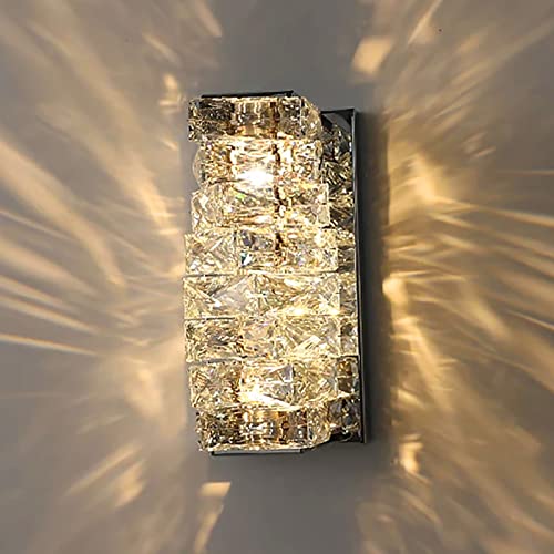 Aplique de pared de cristal moderno, lámpara de pared interior de cristal con atenuación tricolor de 18 W, lámpara de tocador con pantalla de cristal K9 para sala de estar, dormitorio, pasillo, baño