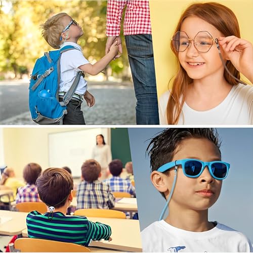 DBAILY Brillenband, 4 Stück Verstellbare Brillenkette, Brillenschnur, Brillenbänder für Damen, Kinder, Herren(Brauner Bär+Blaue Smiley-Wolke+Schwarzer und Weißer Panda+Grüner Pinguin)