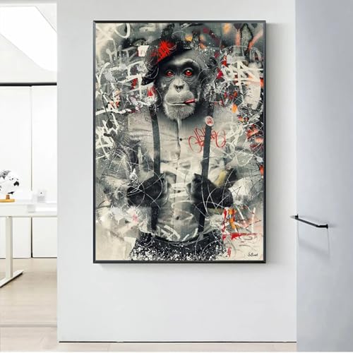 Art mural singe fumant en costume toile premium cadre noir 40x60