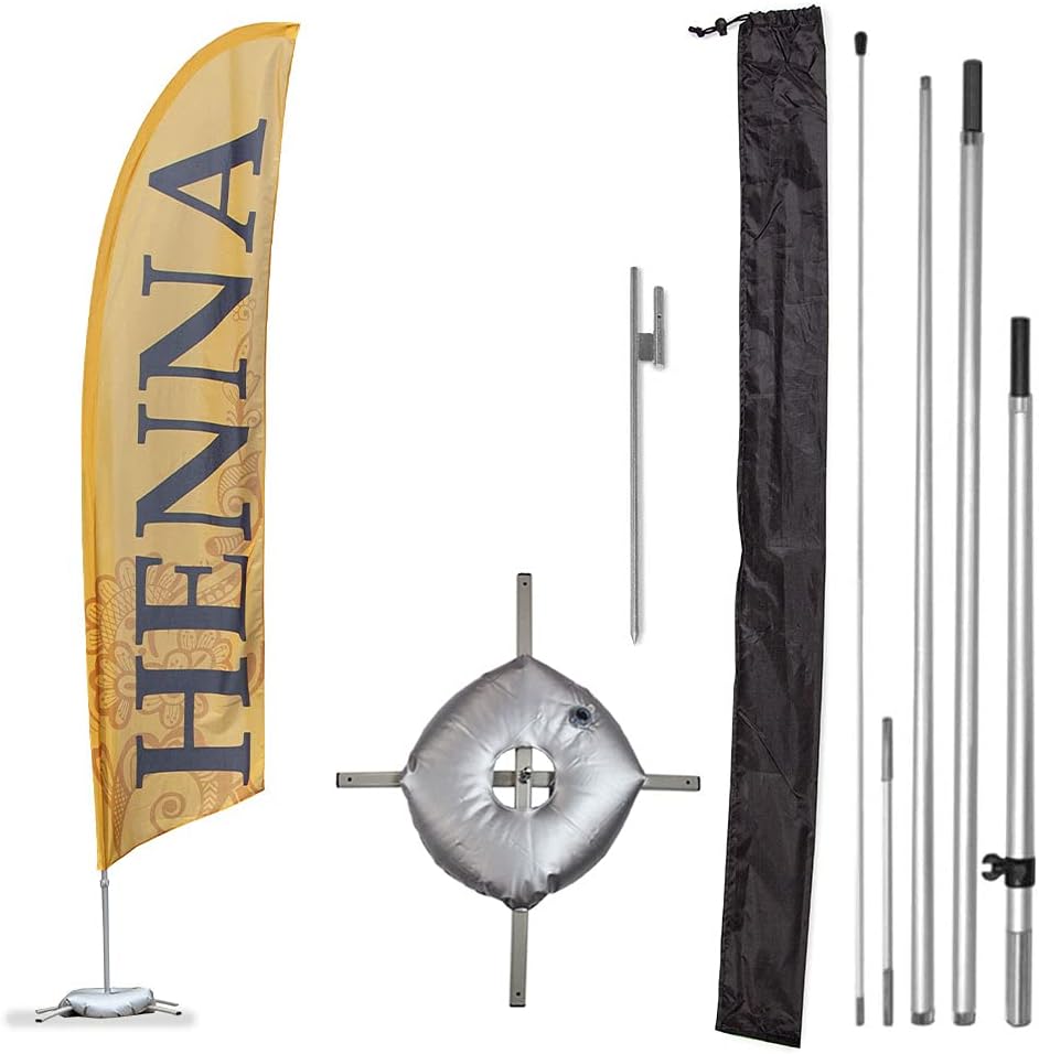 Vispronet Henna Feather Flag Kits - 13.5ft Flag Complete Pole Set, Cross Base and Weight Bag – Great For Businesses, Storefronts, Sales - Printed in The USA