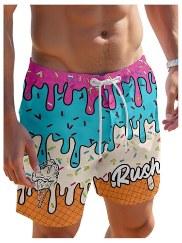 Floerns Pantalones cortos de verano con estampado gráfico de cachemira y cordón para hombre, con bolsillo, Anaranjado , Small
