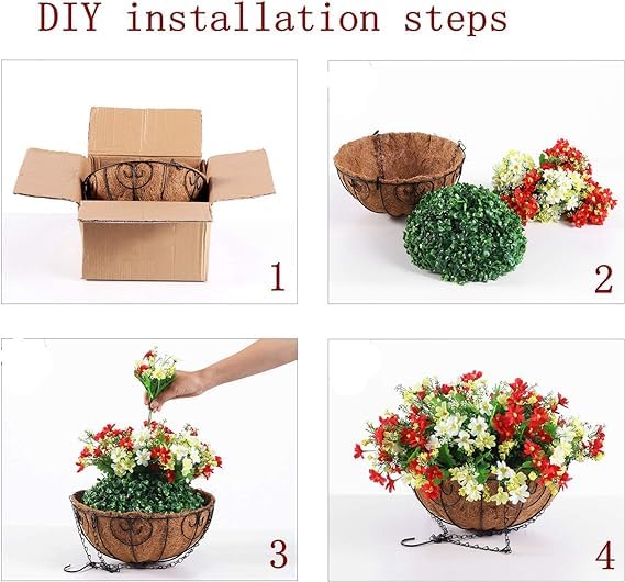 Cesto Appeso Con Margherite Finte In Noce Di Cocco Per Esterni – Decorazione Da Giardino, Balcone E Portico (Arancione)