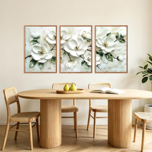 Image of CHDITB 3D Large Floral Impasto Wall Art, Neutral Beige Textured Wall Decor