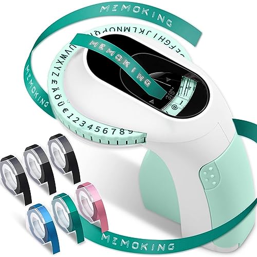 Sctecoau Impresora de Etiquetas en Relieve E975 MáQuina Impresora de Etiquetas en Relieve 3D con 6 Rollos de Cintas en Relieve, Impresora PortáTil, Verde
