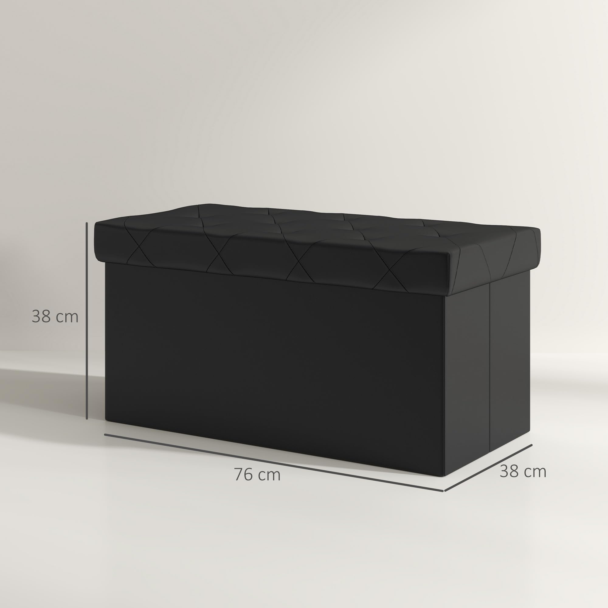 HOMCOM Panca Contenitore Pieghevole da 84L, Panca Fondoletto con Coperchio Imbottito e Rivestimento in Pelle PU, 76x38x38cm, Nero