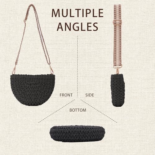 Fecialy Handmade Straw Crossbody Bag for Women Semicircle Woven Handbag Summer Beach Shoulder Bag3
