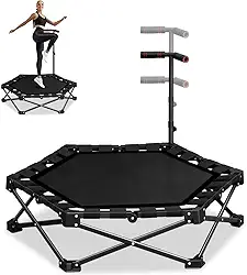 Jump Cama Elastica Ginástica, 114 x 106 cm, com Corrimãos Ajustáveis, Capacidade Máxima de Peso: 100 Kg, Dobrável, Não Requer Montagem, Adequado para Uso Interno e Externo