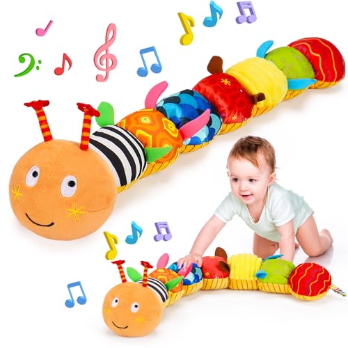 Image of Baby Sensory Caterpillar Toys 0-3 Month Music Animal Stuffed Plush Toy for Infant 0-3-6-12 Month Tummy Time with Crinkle Rattle for Newborn 9-12 Month Texture Toy for Boy Girl Birthday Shower Gifts
