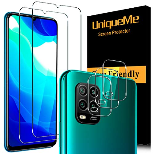 UniqueMe para Xiaomi Mi 10 Lite/Mi 10 Lite 5G [2 Pack] Protector de Pantalla y [3 Pack] Protector de lente de cámara, [Cobertura máxima][Sin Burbujas] HD Cristal Vidrio Templado