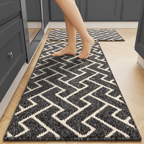 Image of hicorfe Indoor Door Mat,Set of 2 Non Slip Welcome Mats for Floor,Comfort Washabe Carpet for Hallways Entryway Laundry Room(20 inchx32 inch+20 inchx59 inch,Dark Grey)