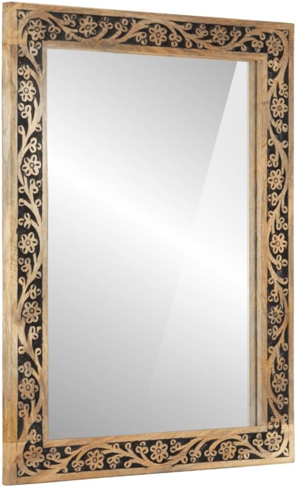 vidaXL Bathroom Mirror Brown Solid Mango Wood, Glass Medium