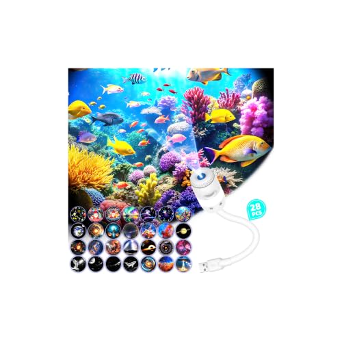 Galaxy & Ocean Projector Night Light Upgraded 2.5 Lens | 28 Film Discs, 6-Color Stepless Dimming...