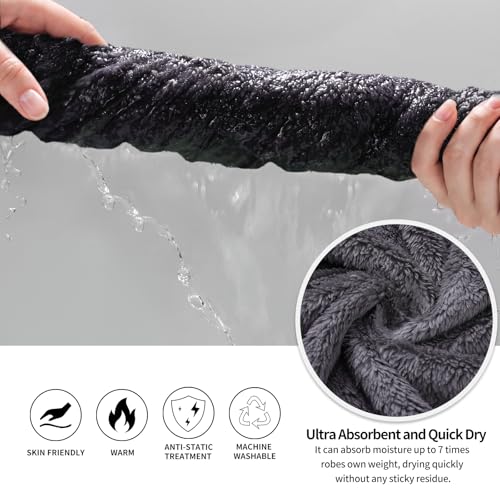 Image of Inner Wish Mens Plush Fleece Robe, Highly Absorbent Cozy Warm Bathrobe Fuzzy Male Spa Long Robe With Pockets
