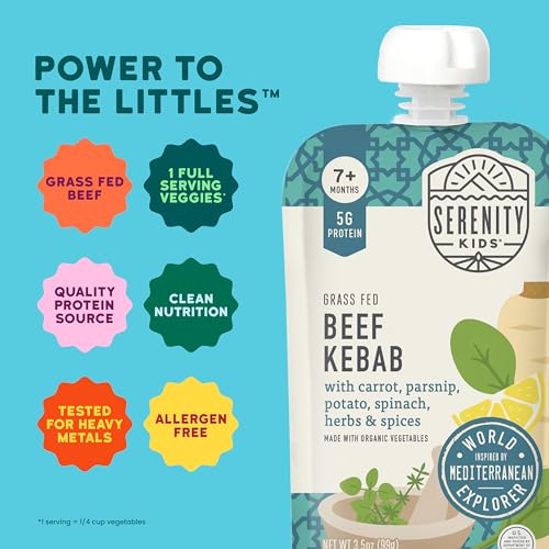 Image of Serenity Kids 7+ Months World Explorers Baby Food Pouches Puree Made With Ethically Sourced Meats & Organic Veggies | 3.5 Ounce BPA-Free Pouch | Beef Kebab | 1 Count