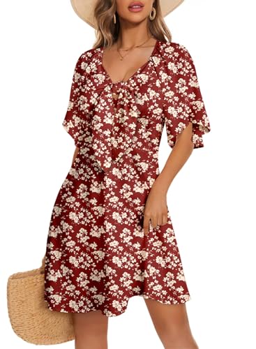 Image of Dokotoo Womens Dresses 2026 Spring Summer Deep V Neck Elegant Cocktail Bow tie Mini Dress S-XL