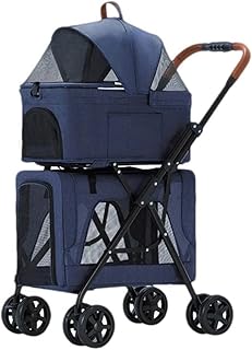 Carrinho de cachorro duplo para gatos Carrinho para animais de estimação para 2 cães/gatos Carrinho dobrável para animais de estimação de camada dupla Ótimo para transporte de viagem respirável duplo ou múltiplo (azul)