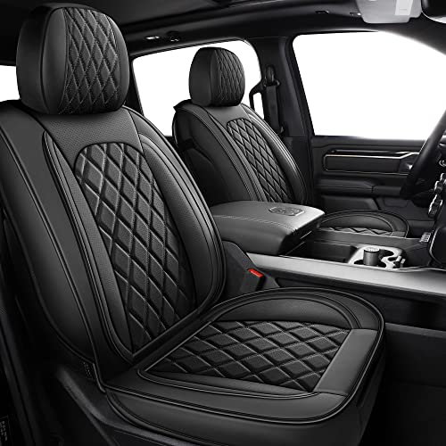 MIROZO Dodge Ram Seat Covers Full Set,5PCS Car Seat Cover Waterproof Fits for 2009-2025 Ram 1500 2500 3500 Crew Quad Regular Cab Pickup Cushions with Split Bench 40/60(Black,Full Set Flat Back)