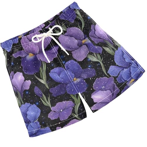 Pigsaly Boys Swim Trunks Purple Lilac Gradient Flower Boys Board Shorts Swimsuit Swimwear Summer Bathing Suit XS