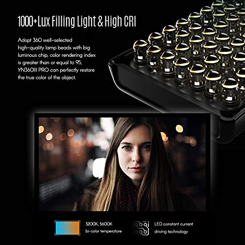 YONGNUO YN360III PRO RGB Full Color LED Video Light with Remote Control Touch Adjusting 10 Special Lighting Effects CRI 95+ 3200K-5600K Bi-Color Temperature