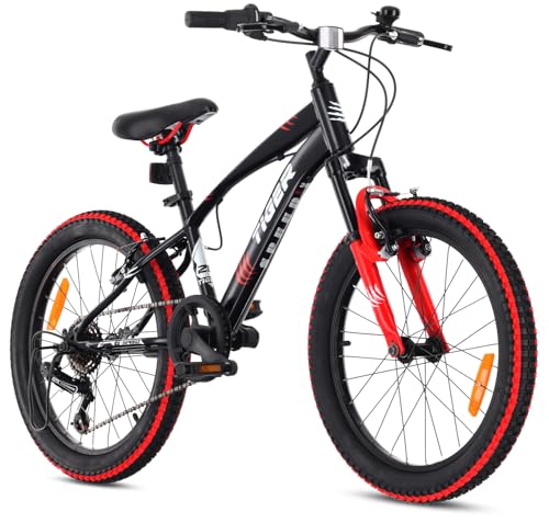 Tiger Bike Bicicletta per bambini 20 pollici ruota dimensioni da 6 a 10 anni altezza regolabile 6 velocità Shimano (Rosso Nero)