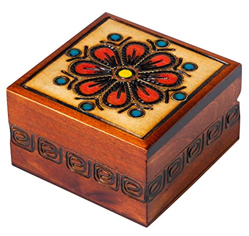 Artisan Owl Polish Handmade Red Flower 3 Wooden Box with Red Interior, Perfect for Keepsakes and Special Items Artisan Owl Polish Handmade Red Flower 3" Wooden Box with Red Interior, Perfect for Keepsakes and Special Items