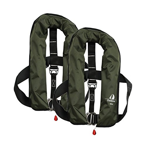 12skipper Lot de 2 Gilets de Sauvetage Automatiques ISO 165N avec Harnais, Vert Olive Cover