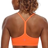 CRZ YOGA Butterluxe Womens Y Back Sports Bra - Padded Racerback Low Impact Spaghetti Thin Strap Workout Yoga Bra Neon Orange Medium