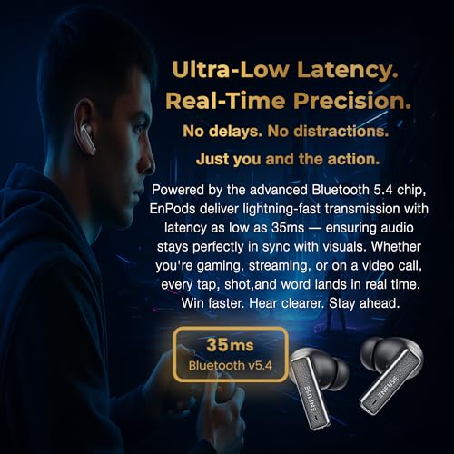 Image of Enfuse EnPods TWS Earphones with Dual Device Pairing, Ear Detect (auto Play /Pause), ~42dB ANC, ENC, Transparency Modes, 50 mAh, Super Extra Bass, IPX4, Touch, 400 mAh Wireless Charging Case, Earbuds