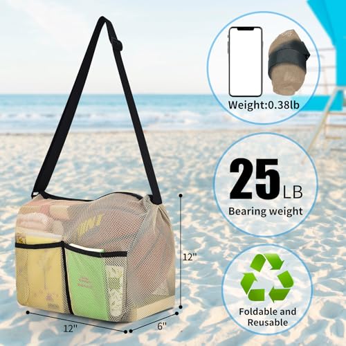 Image of Mildbeer 12x6x12 Mesh Crossbody Bag for Gym & Beach | Gym tote bag with adjustable 30-57 inch crossbody strap. Breathable quick-dry, sandproof. Lightweight foldable for travel